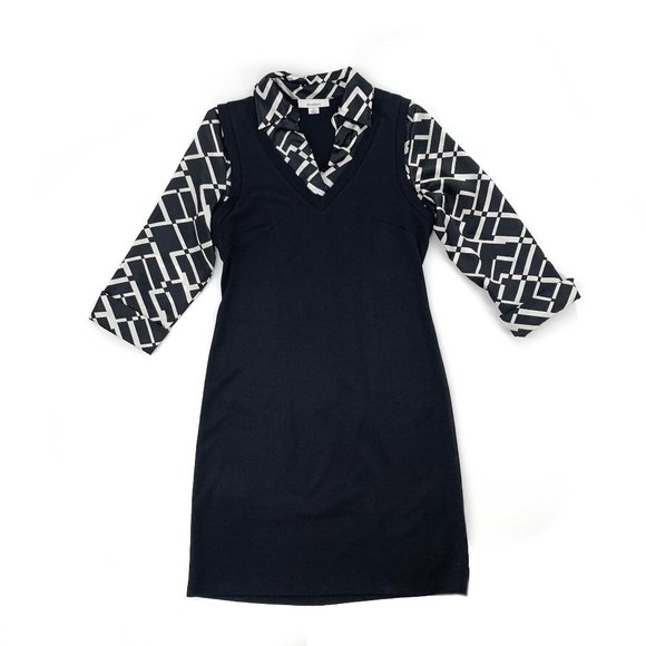 dressbarn Dresses & Skirts - Women's Dressbarn Dress Black White Collared 3/4th Sleeve Size 6 Collared